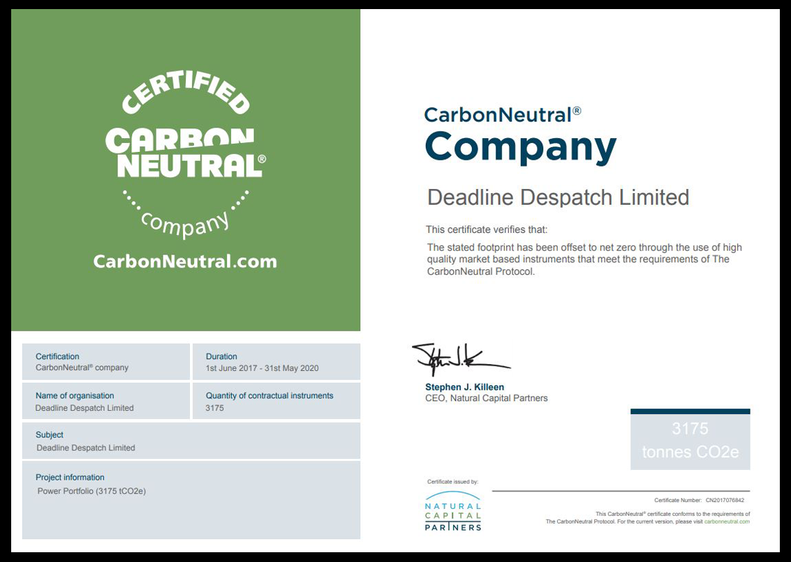 Our Accreditations BSI 9001 & Carbon Neutral Certified